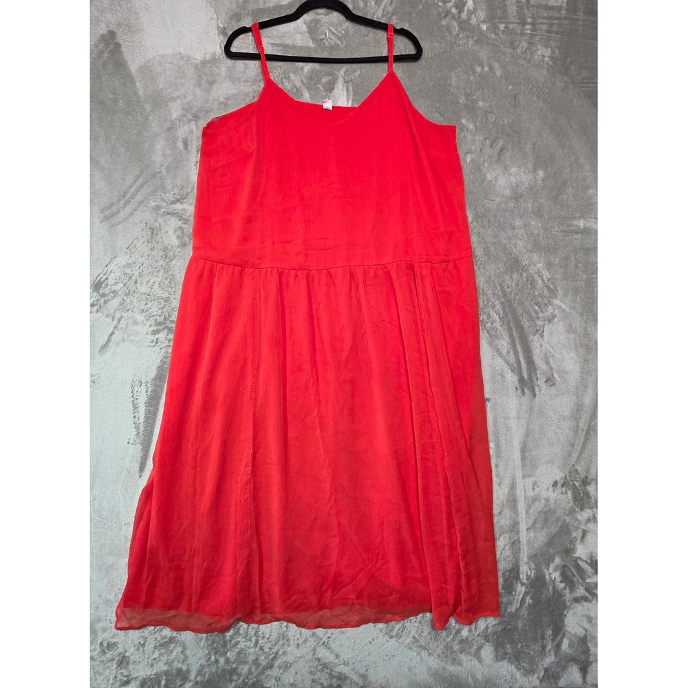 Old Navy Womens XXL Red Crinkle Sleeveless Tiered Midi Dress V-Neck Adjustable